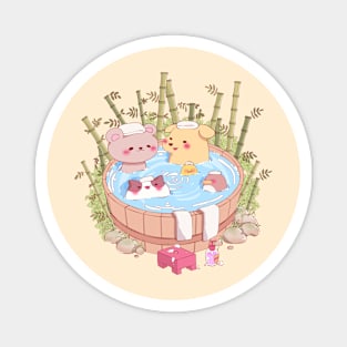 Kawaii Bamboo Hottub with Cute Animals inside Magnet